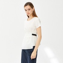 Purcotton cotton era womens single-layer cotton short-sleeved pleated top RDE0516