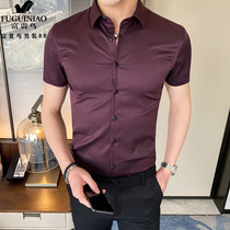 Fugui Bird Summer Inn Wind Men Short sleeves Shirt Body Pure color Silk quality Half sleeves 50% Shirt Free 70%