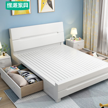 Chinese solid wood bed 1 8 beige double bed economical simple modern small apartment master bedroom storage bed 1 5m