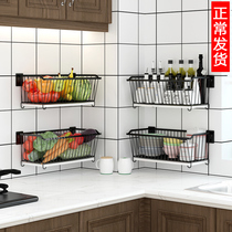 Kitchen vegetable shelf storage basket Stainless steel non-perforated fruit basket Kitchen supplies Household Daquan artifact