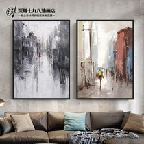 Big hanging Finn painting Street View restaurant village corridor landscape R oil painting living room painting combination abstract hand painting aisle customization