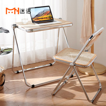 Nordic Transparent Folding Table And Chairs Backrest Home Designer Dining Chair Mesh Red Ins Milk Tea Shop Fashion Coffee Table Chair