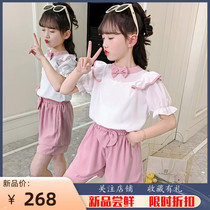 Girl Han Edition Suit Fashion Foreign Gas 2022 New Children Clothes Girl Summer Clothing Short Sleeve Shorts Two Sets Tide