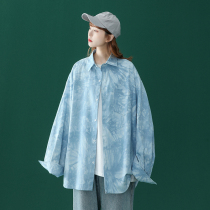 Tie-dyed shirt Womens Spring and Autumn thin loose Korean version of design sense niche long sleeve shirt ins wild student jacket