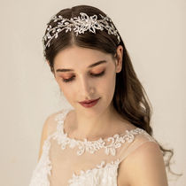 O530 European and American silver-plated chain Pearl Flower bride hair belt Super fairy photo headdress wedding dress dinner hair accessories