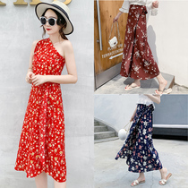 One piece of lace wrapping dress Snow spinning Chopped Flowers Half Body Dress 2022 Summer Super Fairy Beach Dress Medium Long buns Long Skirt Woman