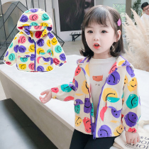Girls coat spring and autumn dress foreign style 2021 Han Chao 1 3-7 year old childrens cartoon smiling face female baby casual jacket