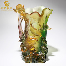 Glass crafts lotus vase fish ornaments home living room glass jewelry housewarming new home gifts high-grade light luxury