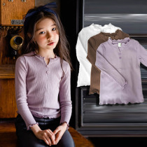 Zhongda girls round neck pure cotton T-shirt 2022 autumn solid color long-sleeved bottoming shirt Zhongda childrens Korean version top trend