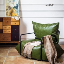 Nordic lazy sofa chair single leather casual tatami small recliner small apartment industrial wind iron leather sofa