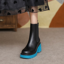 Short boots children autumn and winter 2021 New thick-heeled high-heeled fashion BV mid-boots black thick-soled Martin boots women