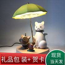 Taiwan jeancard creative night light bedside USB cute Cat Childrens Day gift Housewarming Livego solid wood