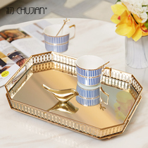 European-style light luxury metal tray model room storage decoration creative living room TV cabinet coffee table home soft decoration