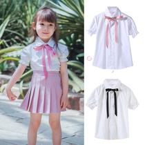 Girl Shirt 2022 Spring New Children Foreign Air Butterfly Knot Lace Doll Blouse Blouse Blouse White Shirt