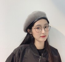  Beret female Japanese solid color wool leather edging casual wild retro literary temperament painter pumpkin hat