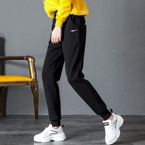 Hongxing Erke sports pants womens pants spring and summer cotton slim-fit legs casual drawstring pants college black pants