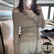 French design feeling niche one-shoulder sweater loose lazy autumn and winter new style soft waxy thin inner knitted top