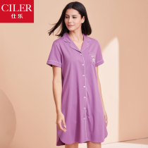 Ms. Shile cotton nightgown summer thin loose short-sleeved pajamas light and breathable cotton home dress