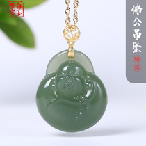 White Yusei family and Tian jade 18K gold inlaid with clear water Buddha male jade pendant jade jade pendant jade ware