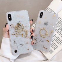 Gold foil epoxy carousel iPhone11 Pro Max 8plus Apple x phone case XS Max XR iPhoneX 7 Transparent All-inclusive anti
