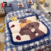 Bedding Four-piece coral velvet bed Simple modern single winter Falai velvet Milk velvet double-sided thickened duvet cover