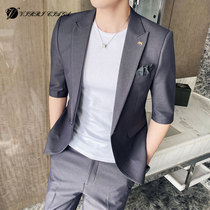 Summer suit men Korean slim handsome seven-point sleeve small suit casual pants British style suit half sleeve trend