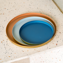 Light luxury metal plate Round retro scratch-resistant storage plate Flower pot tray Wrought iron household tea plate Living room storage plate