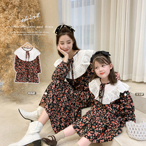 Parent-child dress foreign mother women Net red 2021 Autumn New Tide doll collar flower skirt loose Foreign