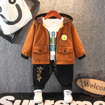  Childrens clothing Boys autumn three-piece suit Childrens autumn jacket sweater pants suit Babys new Western spring and autumn suit