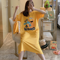 Short Sleeve Sleeping Dress Woman Summer Pure Cotton With A Knee Student Cartoon Cute Pregnant Woman Big Code Sleepwear Skirt Summer