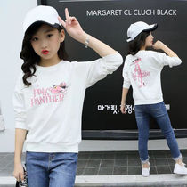 Girls and childrens pink leopard sweater autumn and winter foreign atmosphere Korean top plus velvet thickened loose base shirt