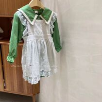  Summer baby Korean childrens clothing girls medium-length shirt Autumn new childrens Western style lapel A-shaped windbreaker