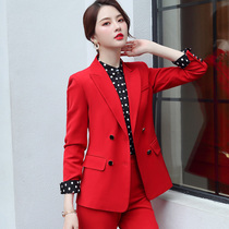 Fashion red suit host female president suit temperament British style suit Net Red suit jacket overalls