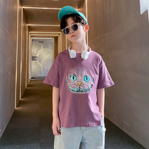 Boy short-sleeved T-shirt cotton 2021 new middle and big boy handsome tide childrens clothing casual T-shirt childrens summer Men