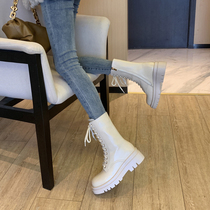 Martin boots English wind 2021 autumn and winter new leather plus velvet net red flat bottom boots explosive short boots children