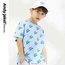 (Summer New) Boy short sleeve T-shirt Child wave Compassionate Mens Half Sleeve Big Boy Foreign Air Boy Dress 2022