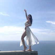 New Korean ins Wind split body with chest pad swimsuit female white new fairy fan photo bikini swimsuit