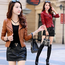 2021 Spring and Autumn New pu short small womens small leather clothing Korean slim slim slim motorcycle leather jacket jacket