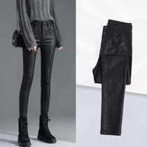 sandro Moscoloni black pants female high waist and thin plus dullet matte leather pants elastic small foot pants