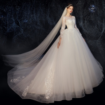 Main wedding dress 2021 New Simple female little bride long sleeve winter dream tailing French Super fairy light