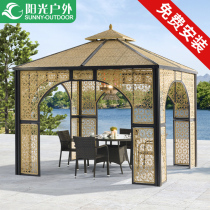 Sunshine outdoor four-corner pavilion Rain Pavilion courtyard garden terrace rattan leisure Creative Pavilion 3 m large awning