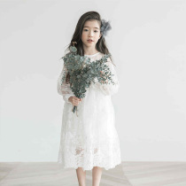 Korean childrens clothing 2021 Spring and Autumn new large girl sweet lace dress girl White Super fairy princess dress