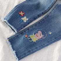 Girl Small Feet Jeans Spring Autumn Soft Elastic Autumn Pants External Wearing childrens autumn new body Baby Baby Long Pants