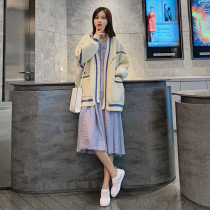 Pregnant women autumn dress fashion suit tide 2021 new foreign personality two-piece set out net red hot mom