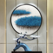  New Chinese style round decorative painting entrance porch painting modern simple living room hanging painting Dining room mural pure hand-painted oil painting