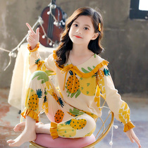 Girls pajamas 2021 spring and autumn pure cotton girls long-sleeved middle and large childrens foreign princess childrens clothing home clothes set