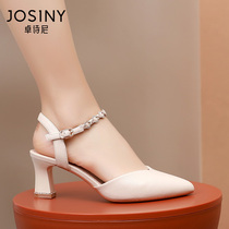 Zhuo Siri 2022 Summer new sandal women Baotou High heel coarse heel Buttoned Water Drill Commute 100 Hitch Shoes