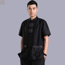 New Xiangyun yarn Tang suit mens short sleeve silk shirt mulberry silk fragrant cloud yarn mens short sleeve 32015