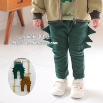 Chiumi Korea Imported Childrens Clothing 2020 Winter Children Ocean Gas Cartoon Plus Suede Dinosaur Casual Pants Long Pants C1