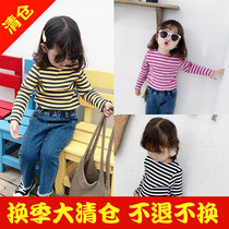 Girls long sleeve base shirt children 2019 autumn new foreign style children striped pit wooden ear top shirt T-shirt